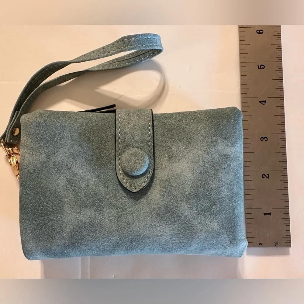 LBB Mini Suede Wristlet Light Blue Credit Card Holder Coin & Bill Holder
